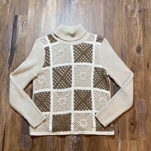 Vintage Liz Claiborne Crochet Ribbed Turtleneck Sweater